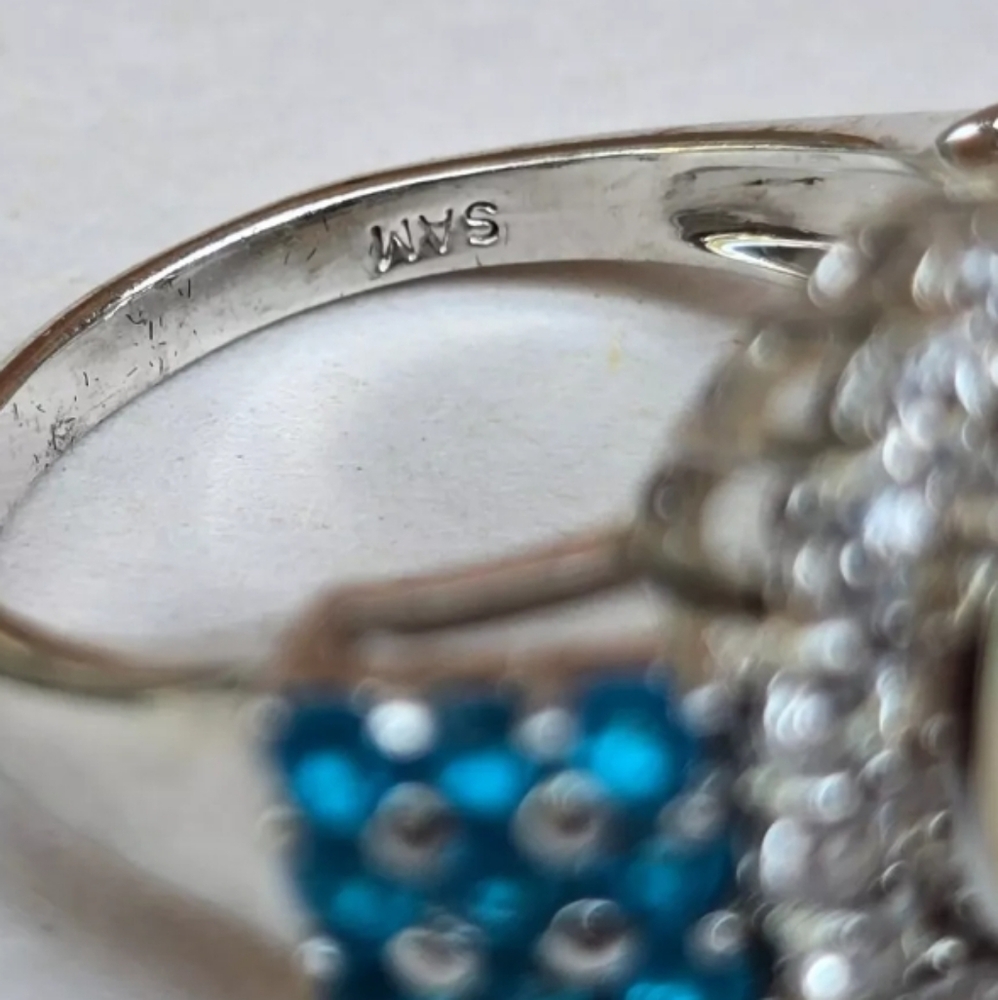 NWOT Fine Estate Designer signed Genuine Opal & Blue Kyanite Gemstone Ring - Picture 4 of 6